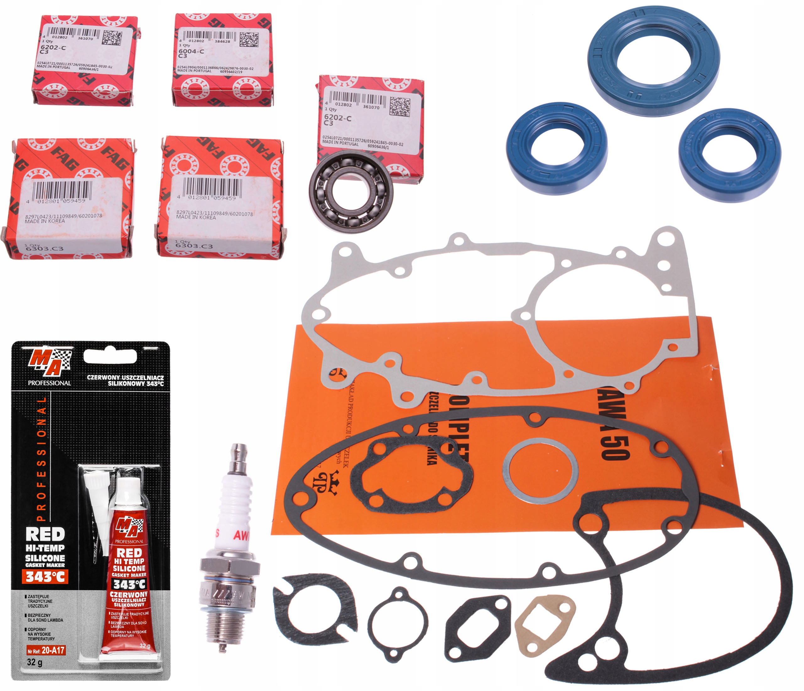 JAWA 50 20 21 6V ROMET OGAR 200 Łożyska Silnika FAG C3 Uszczelki Simeringi