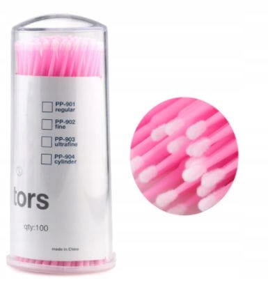 RÓŻOWE MIKRO APLIKATORY do Rzęs Wacik BEZWŁÓKIENKOWE 2.5mm 100szt