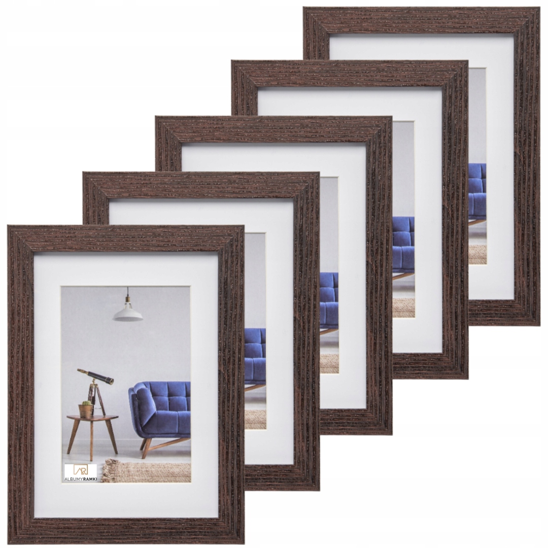 Zestaw 5 szt. ramek 10x15 koloru ciemnobrązowego MDF z passepartout
