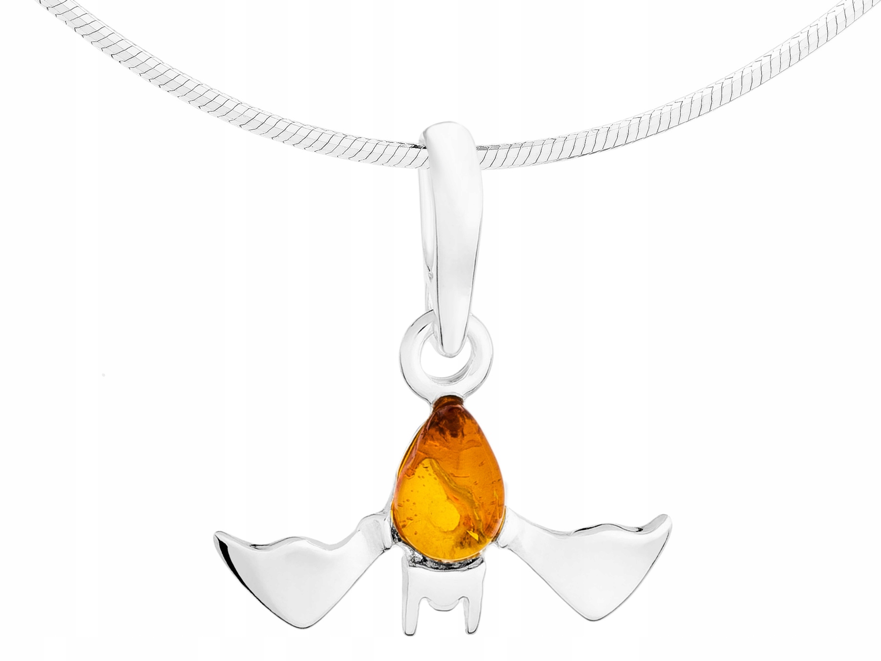 Malý stříbrný dámský náhrdelník s jantarem a netopýrem, dlouhý 65 cm