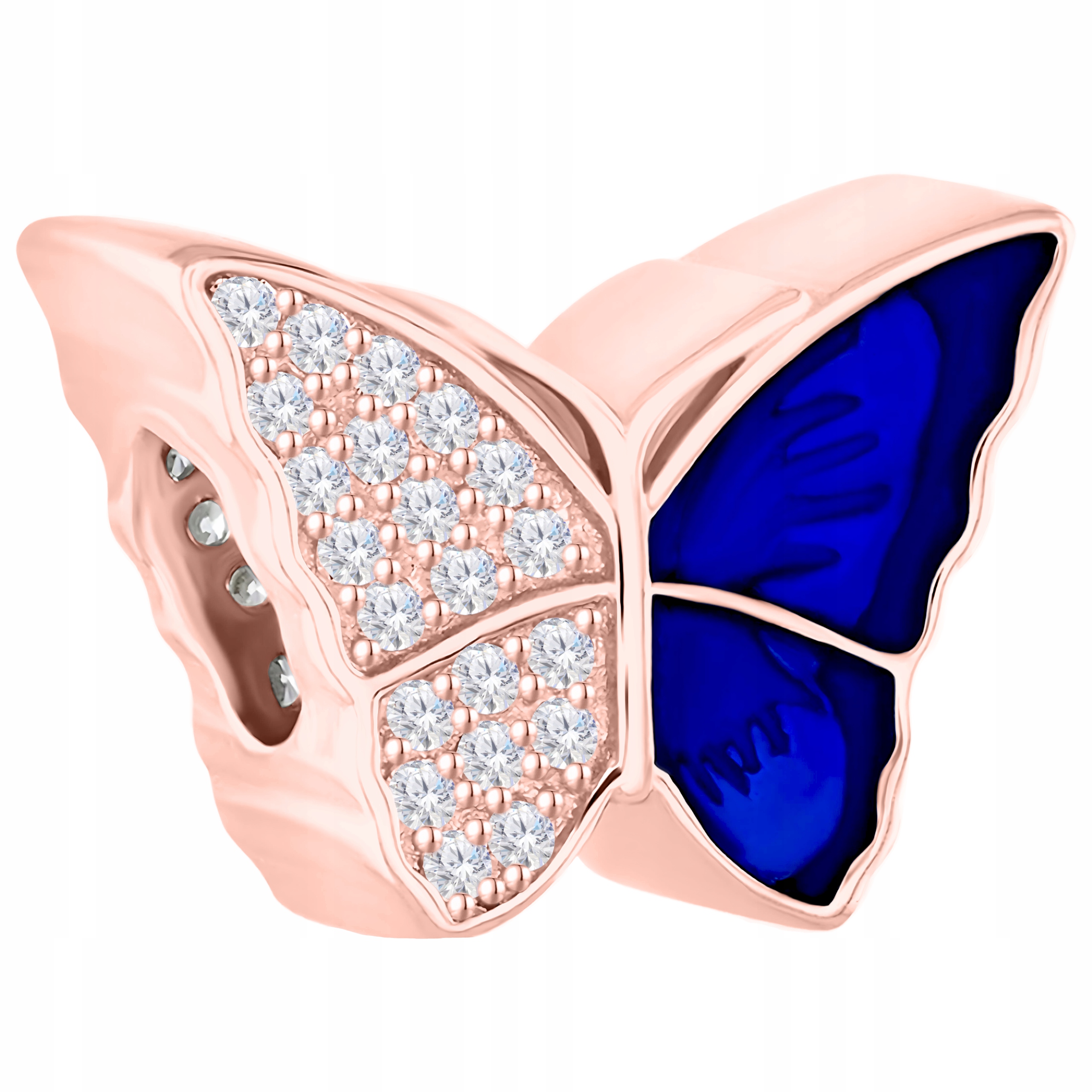 Charms Růžový 925 Modrý Motýl s Zirkony Lesklý Motýlek Křišťály