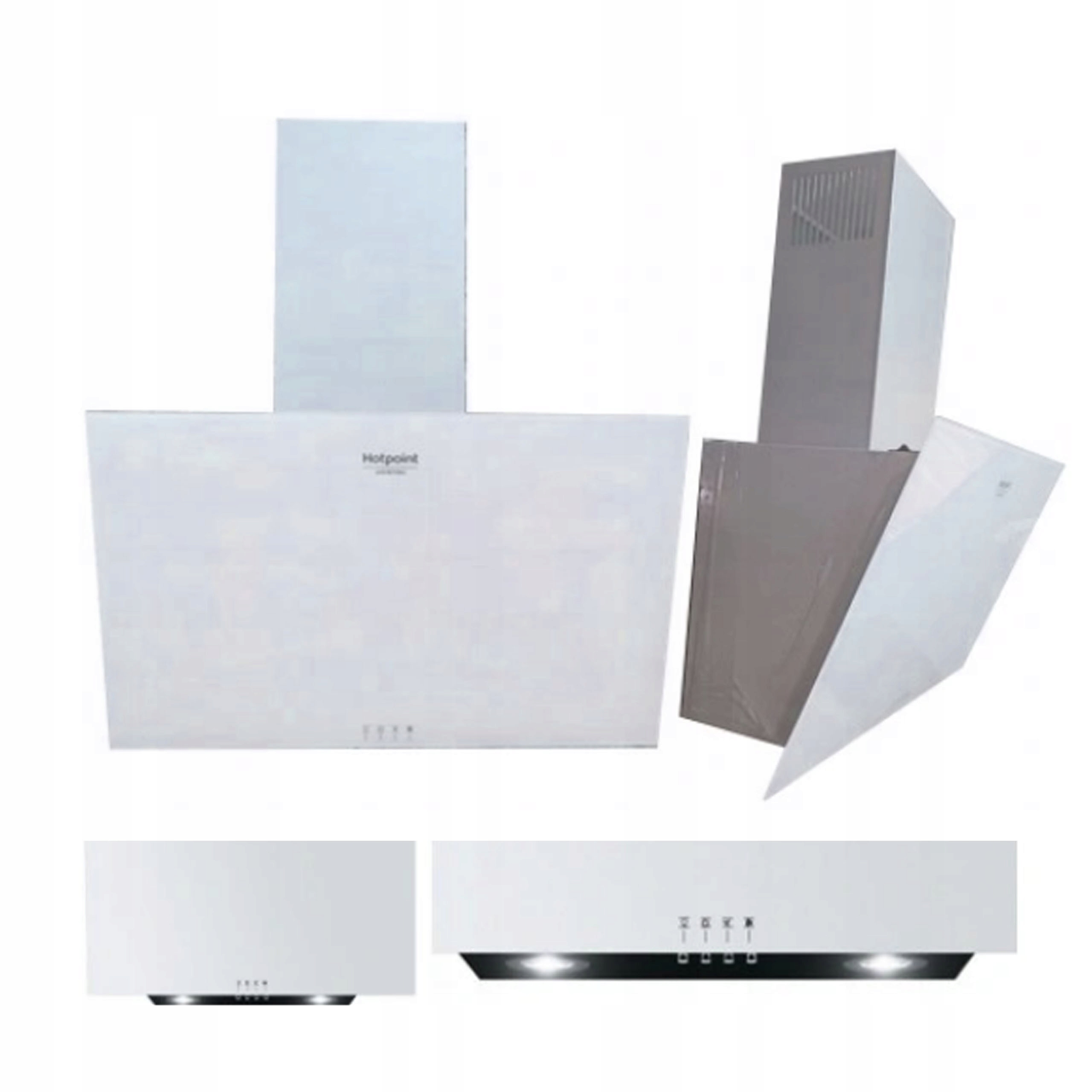 Okap Hotpoint Ariston HHVP63FLMW 647m3/h biały Szklany Skośny Białe Szkło