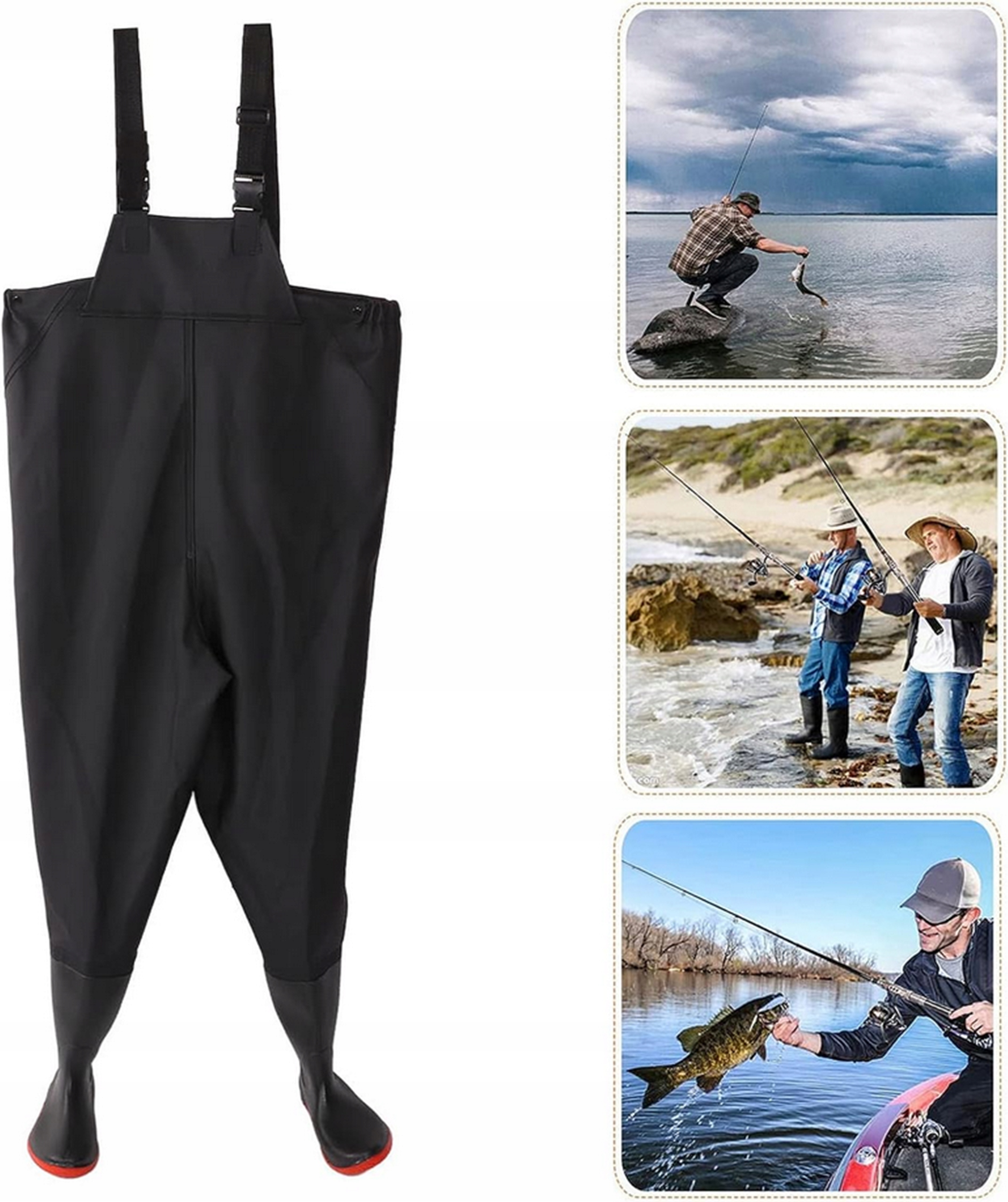 WODERY SPODNIOBUTY WĘDKARSKIE SPODNIE SZELKI WZMOCNIONE GUMOWCE RYBACKIE 43 Długość wkładki 28 cm