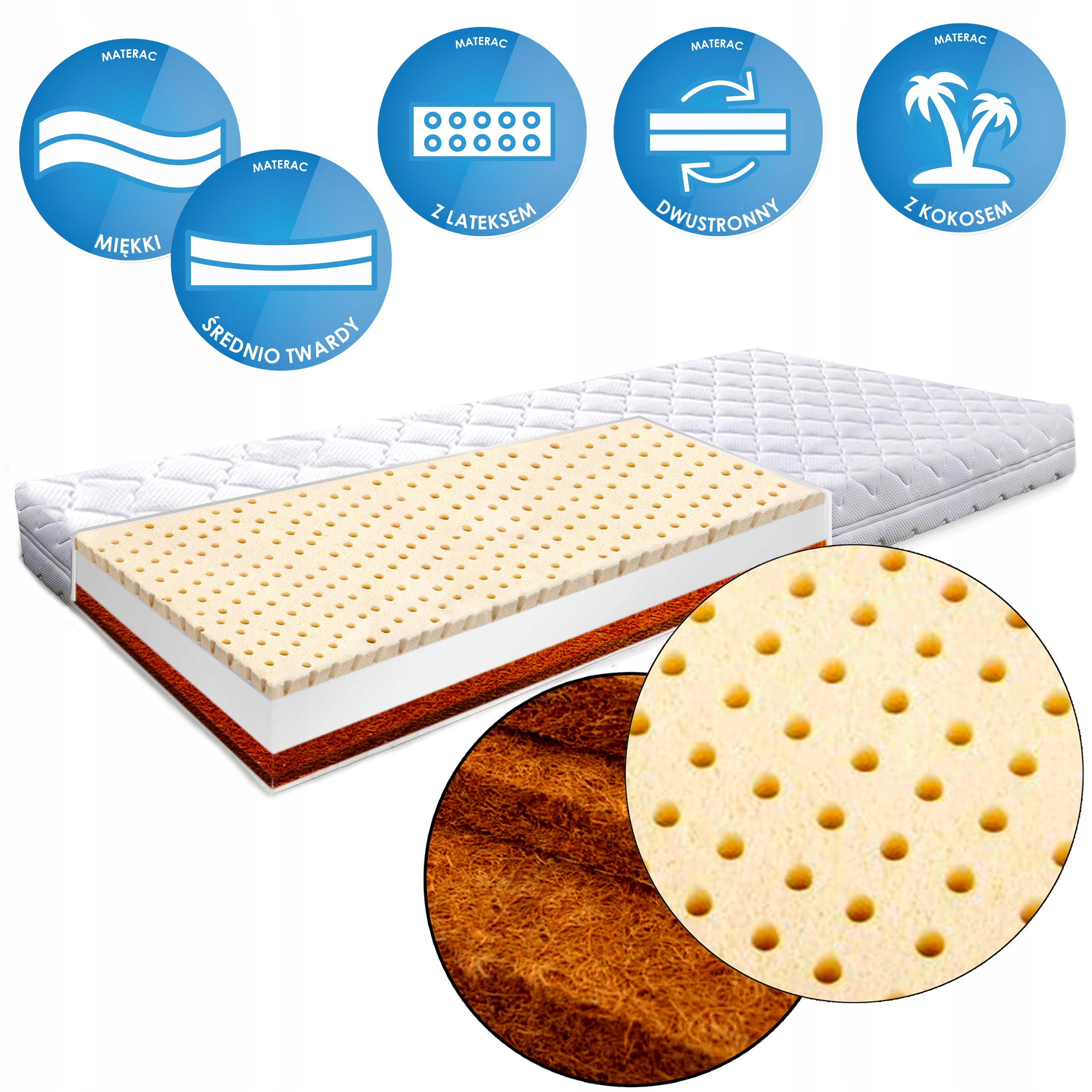 PIANKOWY MATERAC 80X190 KOKOS LATEKS PREMIUM 14CM Wyrób medyczny nie