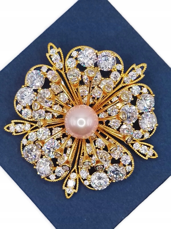 Luxusní Brož Přívěsek Květina Velká Zlatá 14K Gp Krabička Jako Dárek