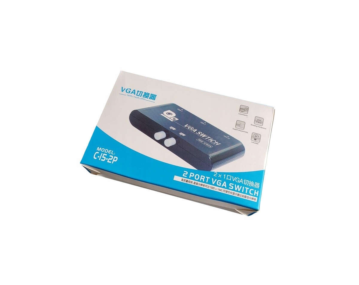 Switch VGA 1 z 2 albo 2 do 1 selektor VGA jak KVM Liczba komputerów 2