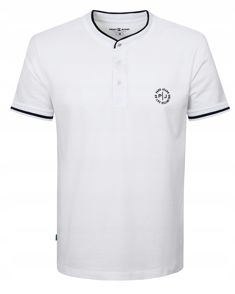 T-shirt Męski Koszulka ze Stójką Biała Bawełniana Fort Pako Jeans