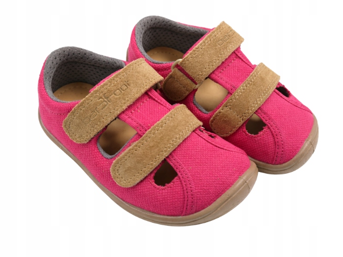 Sandałki Dziecięce Dla Dziewczynki 3F Kapcie Barefoot Różowe na Rzepy 29