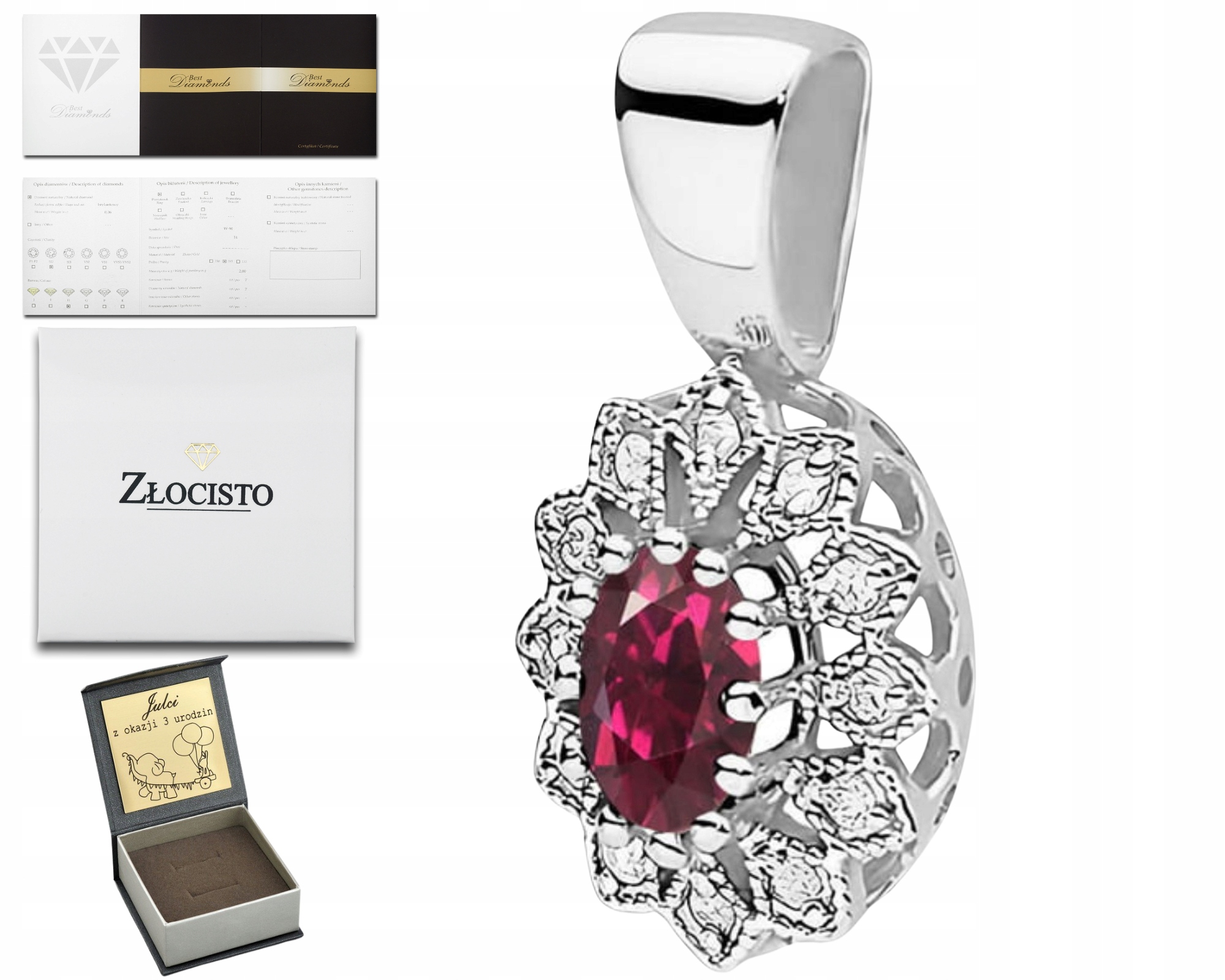 Přívěsek Krvavý Rodolit Brilianty Bílé Zlato 585