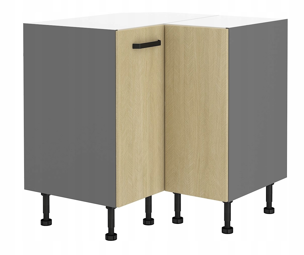 Rohová kuchyňská skříňka 90x90. Přední část jedle.