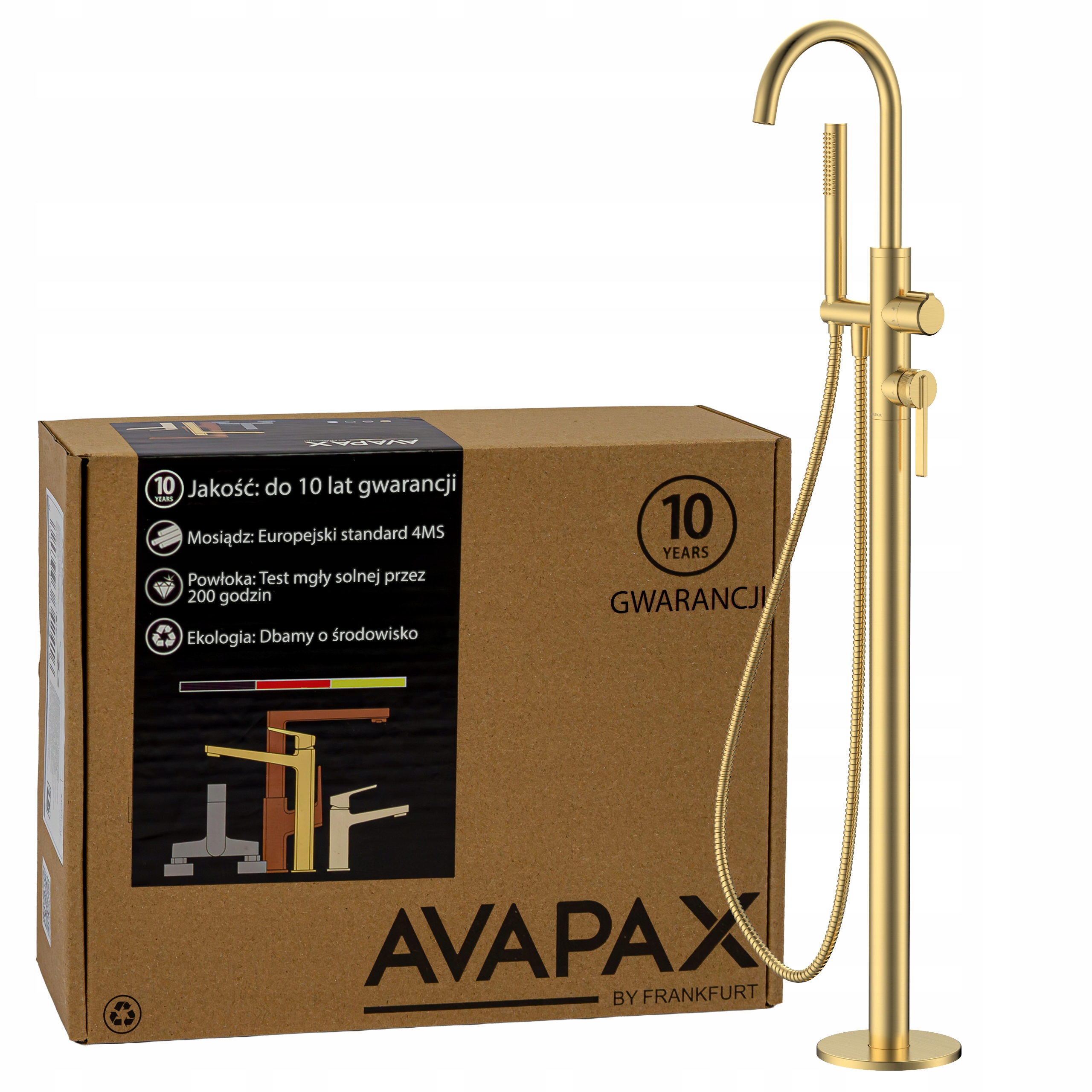 Volně stojící vanová baterie Sada se sprchou Zlatá kartáčovaná Avapax