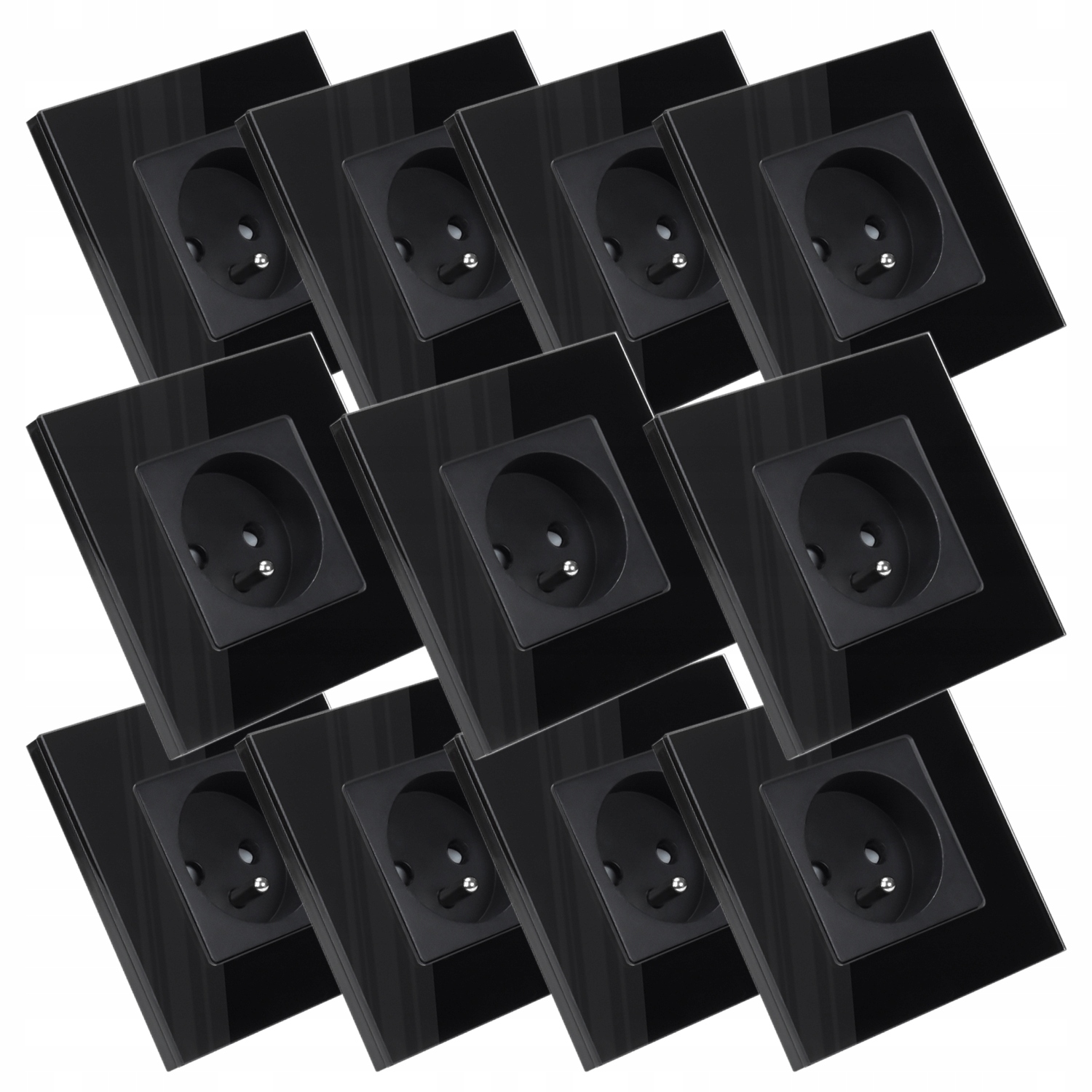 11 x Jednotlivá Elektrická Zásuvka Černá Skleněná S Uzemněním