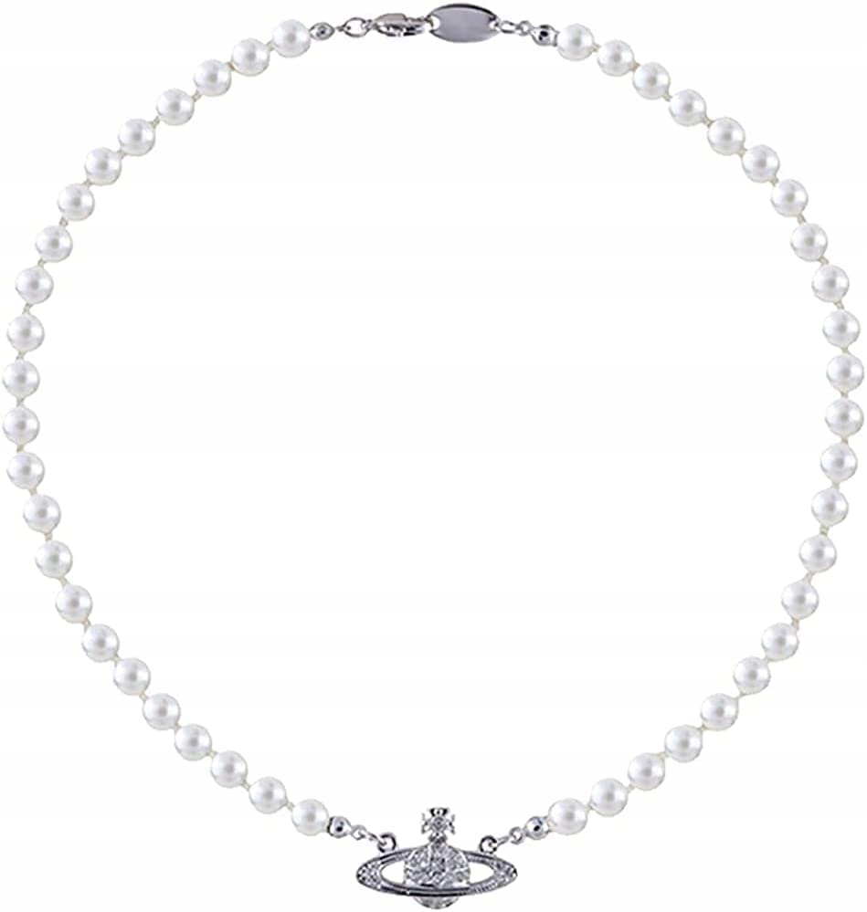 

Naszyjnik Z Pereł Posrebrzany Z Wisiorkiem Saturna