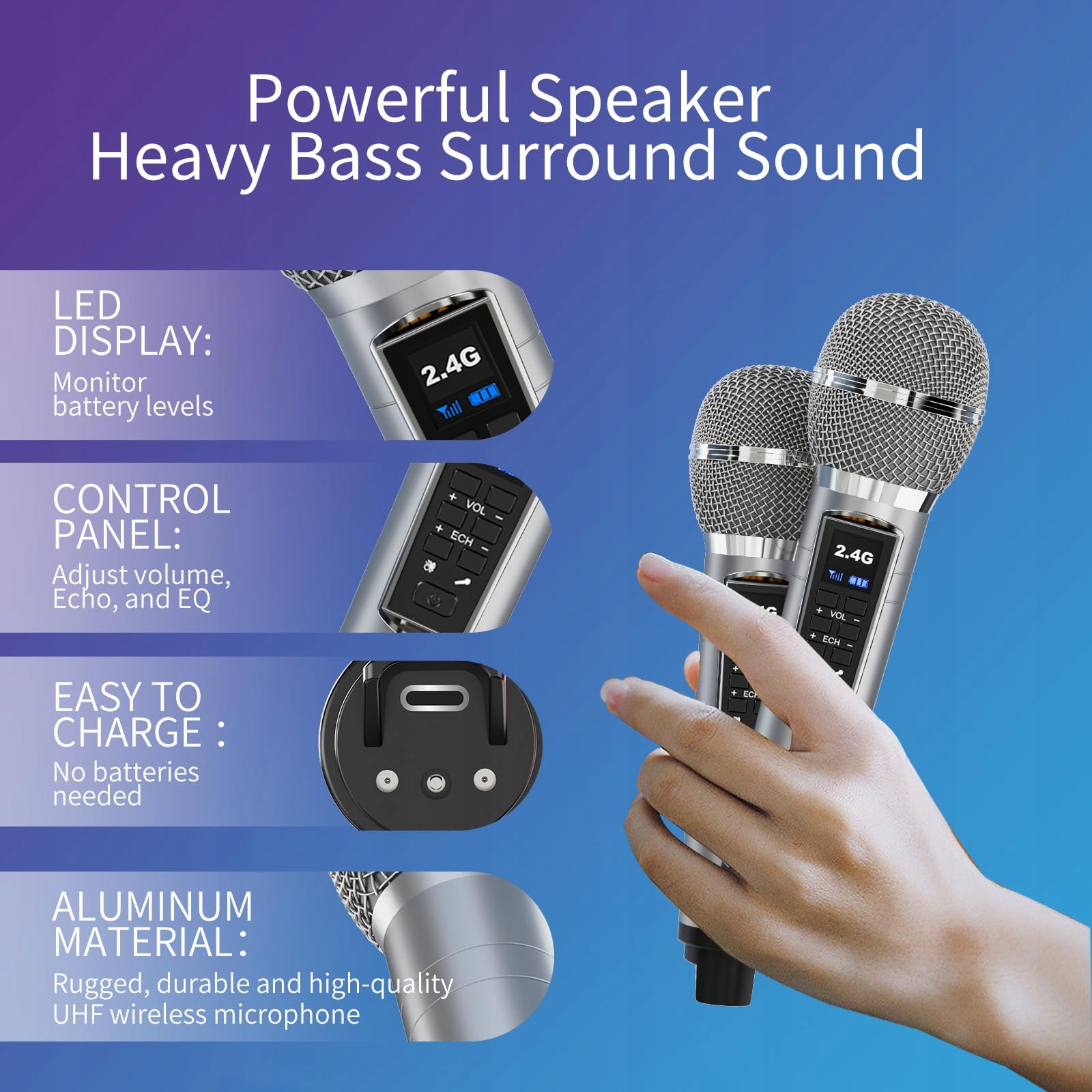 Karaoke Maszyna: 20W Bluetooth Głośnik z Mikrofonami Bezprzewodowymi — miniatura 4