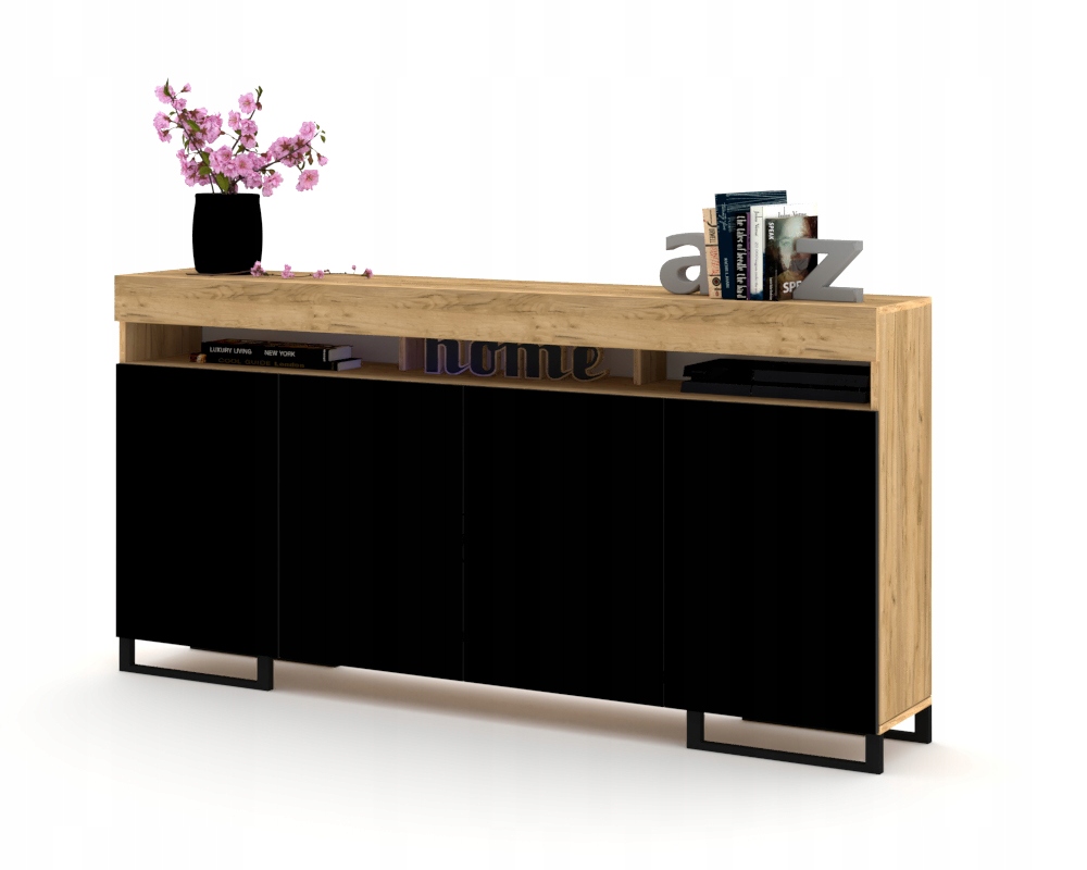 Velká komoda Vitrínová skříňka do obývacího pokoje Luna 4D Kwadro 180 Craft Černá