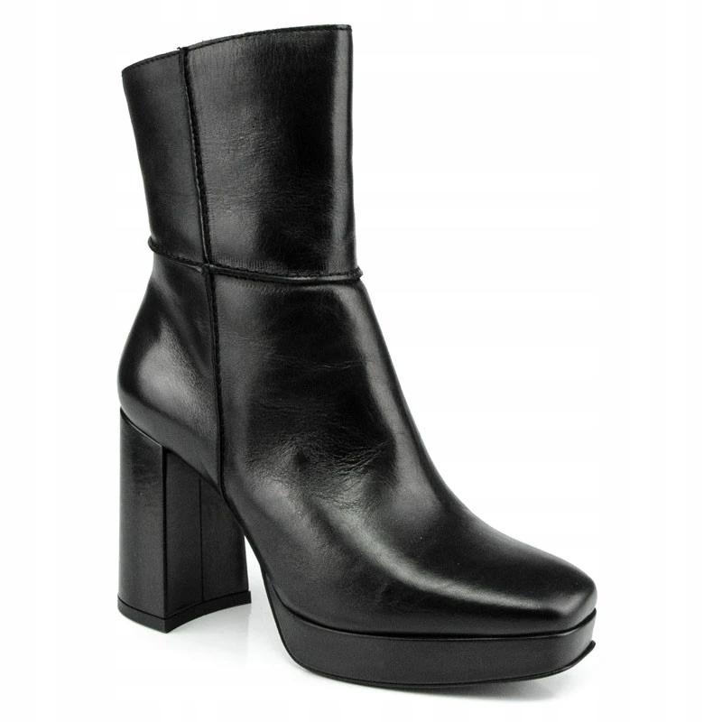 Simen 4774A Kotníkové Boty Kozačky Sloupek Kůže Lico Černé