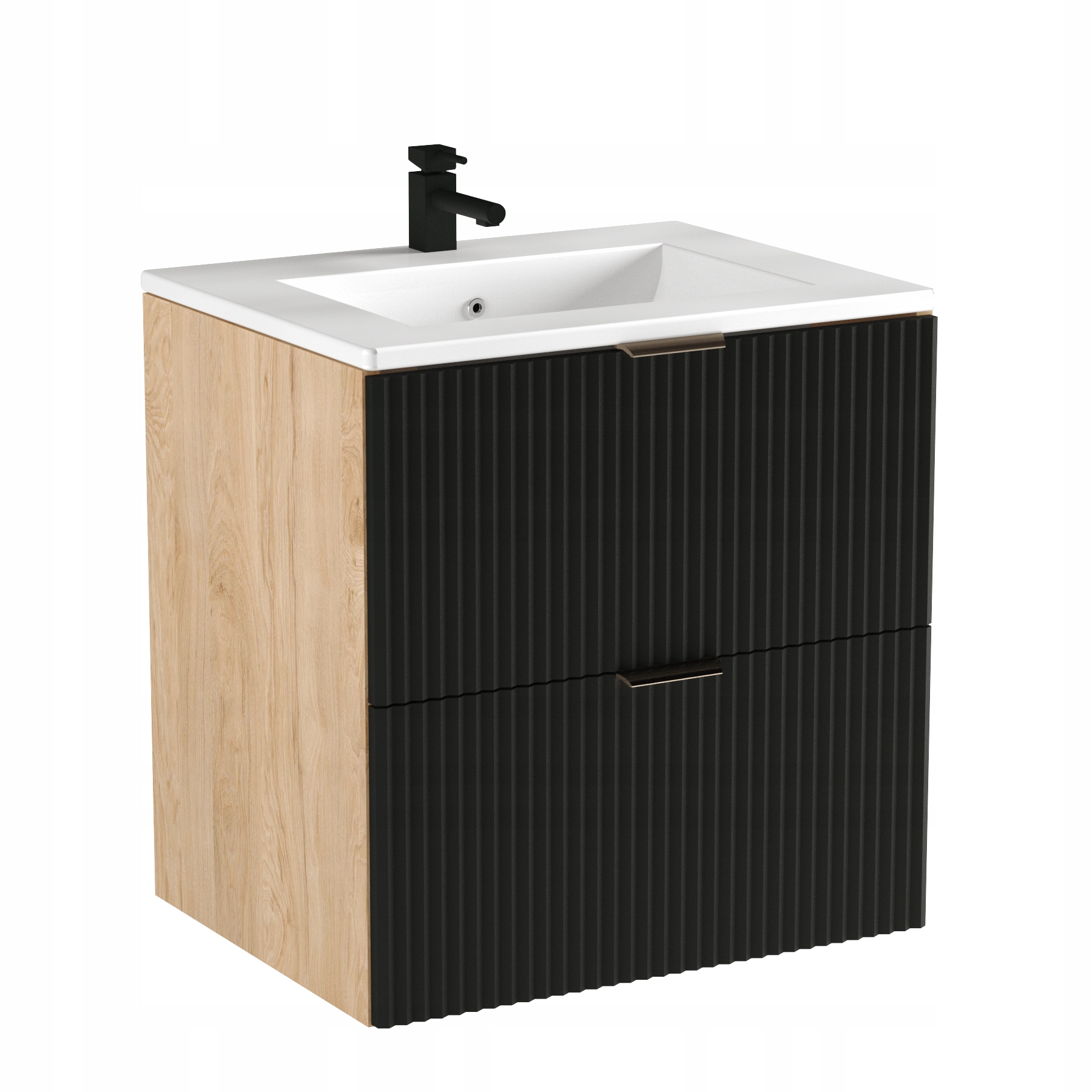 Koupelnová skříňka 60 cm s zapuštěným umyvadlem Černá/Ořech Willy