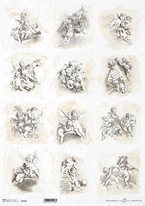 Duży Papier Ryżowy A3 II gat R0540L Aniołki Amorki Cherubinek