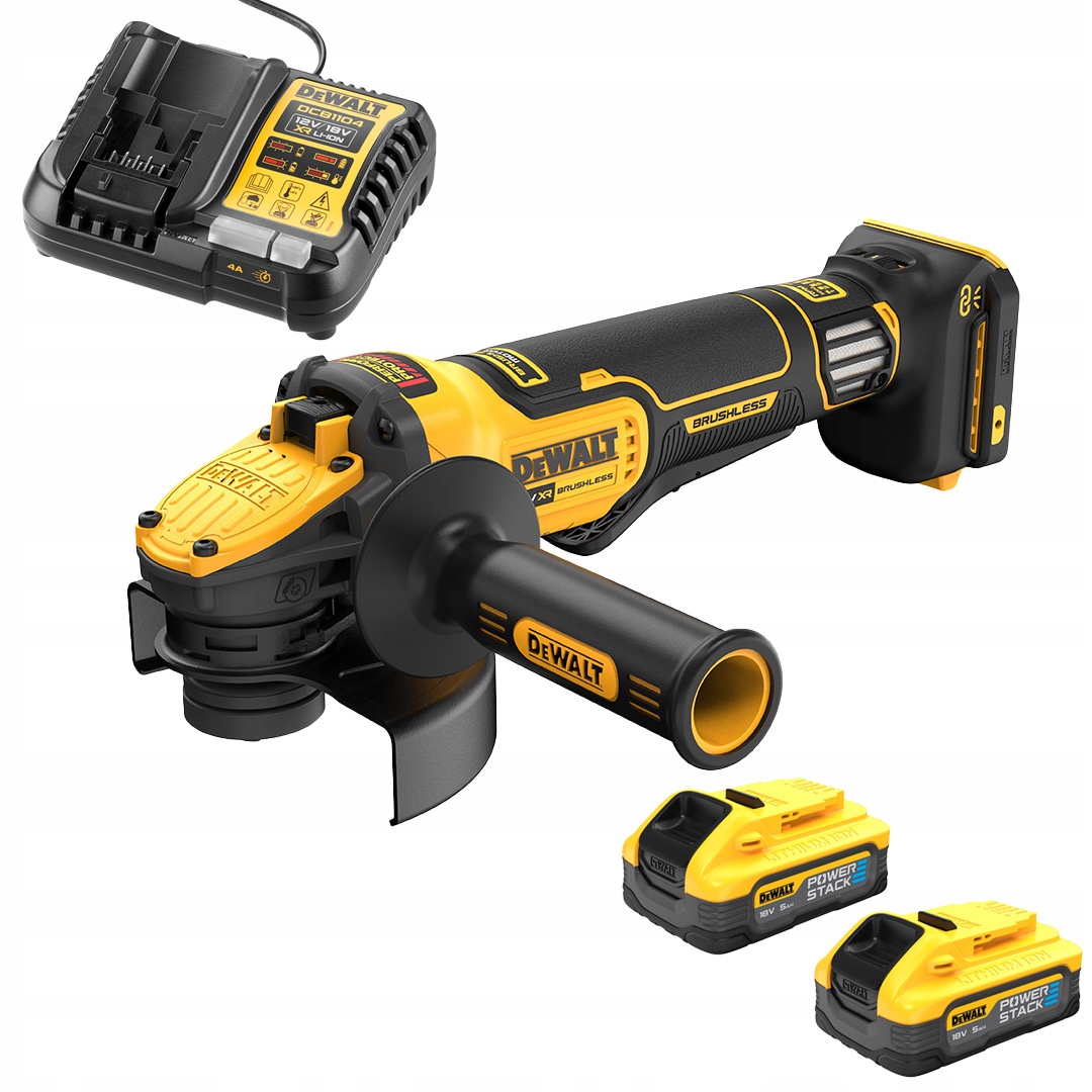 Úhlová bruska s rozsahem otáček DeWALT DCG416VSN nabíječka 2x5Ah DCBP518