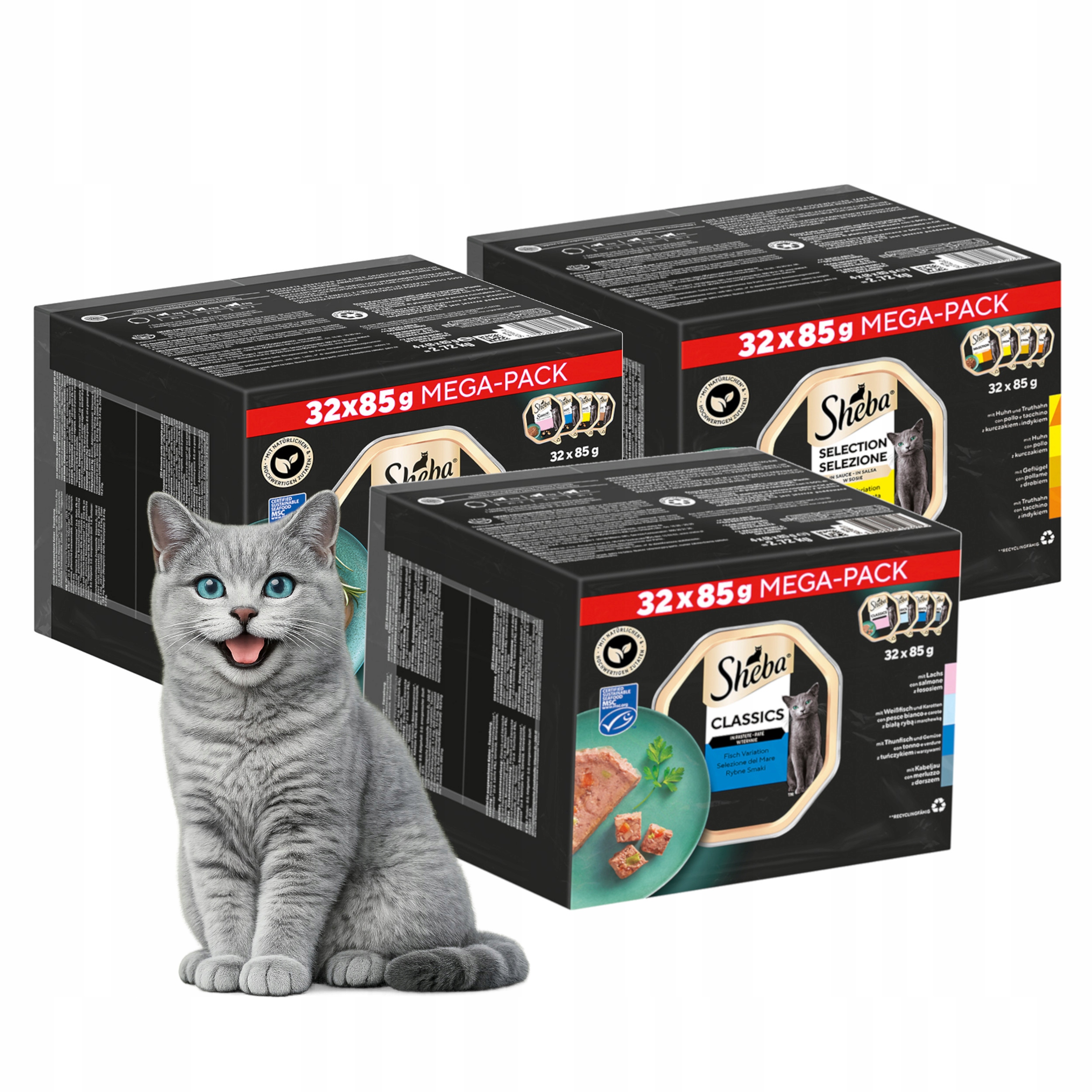 Levně Mokré krmivo pro kočky Sheba Pack Miska mix chutí 96 x 85 g