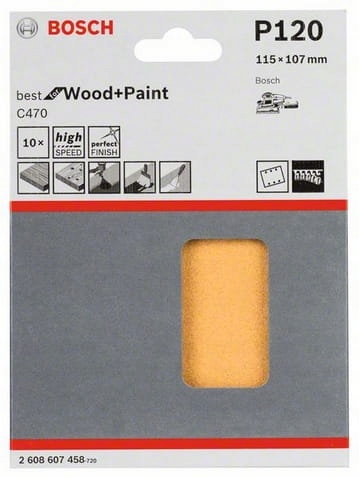 Bosch 10 x Papier ścierny Best for Wood+Paint 115x107mm P120 2608607458