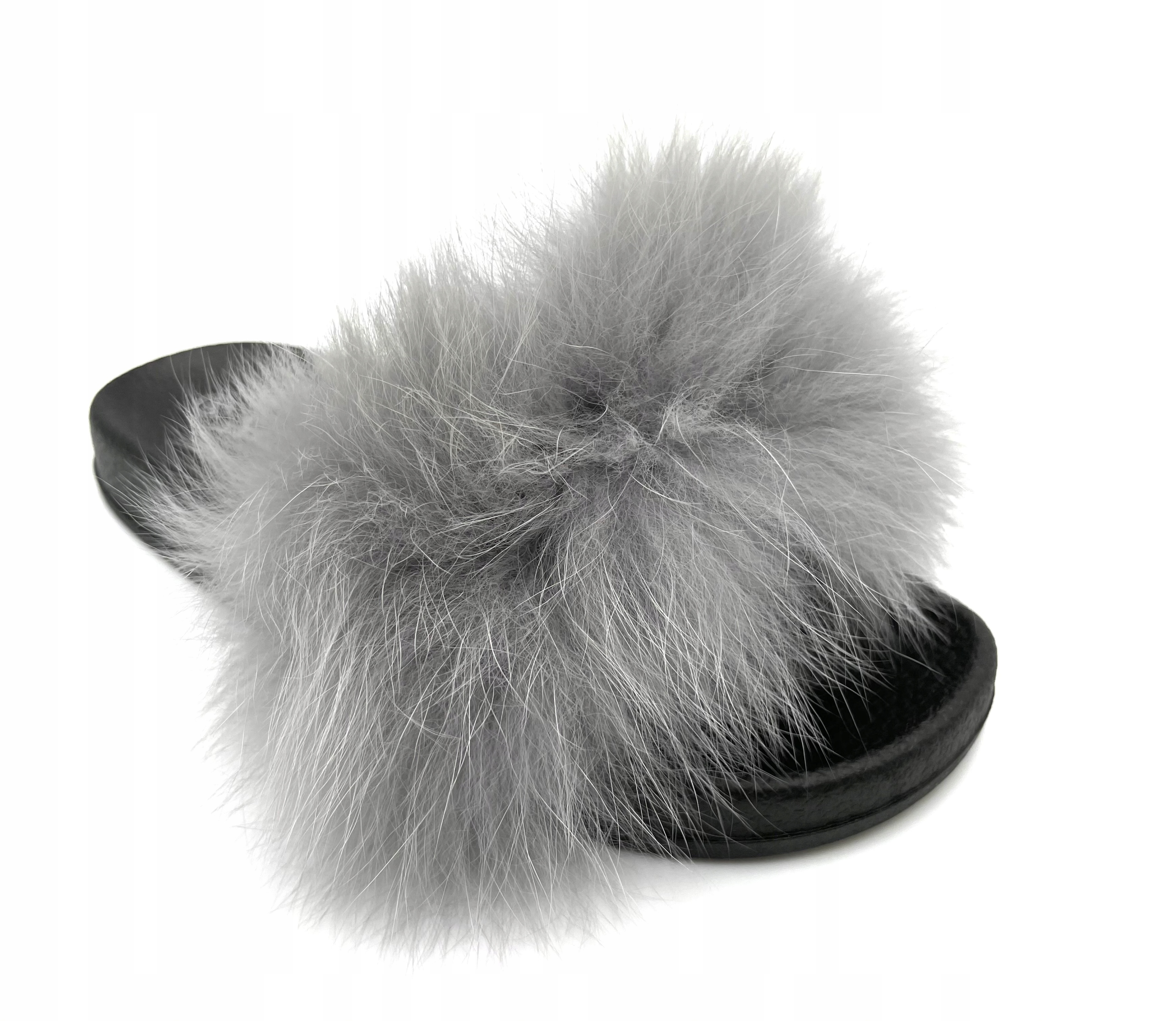 

Klapki kapcie laczki z futerkiem naturalnym szare