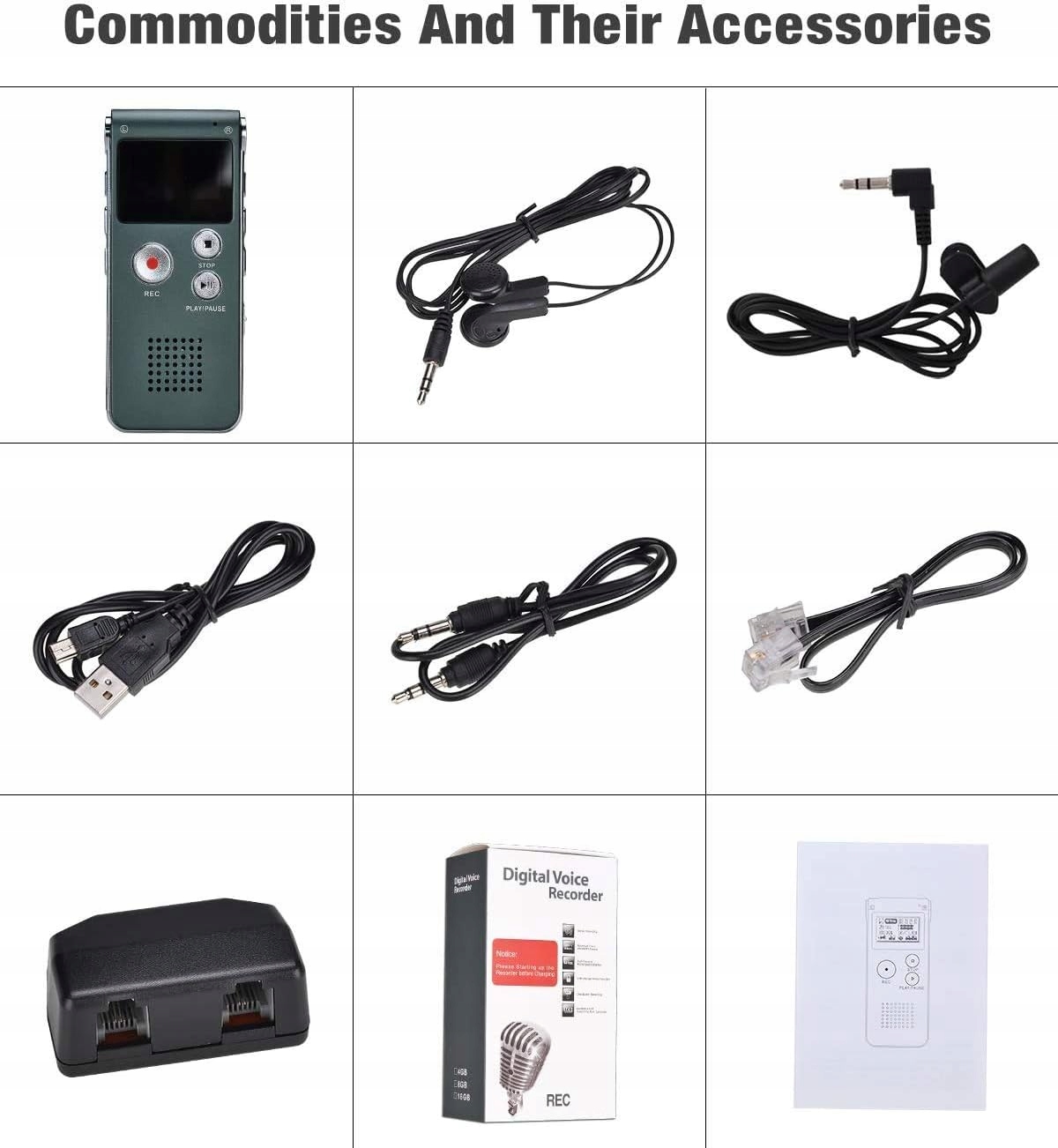 Dyktafon USB 8GB z możliwością ładowania + SŁUCHAWKI I KABLE Model 8GB