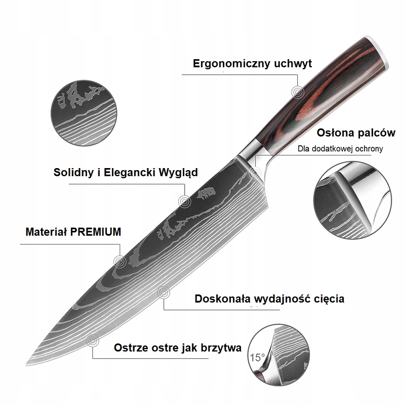 KOMPLET JAPOŃSKICH NOŻY KUCHENNYCH ZE STALI OSŁONKI 10SZT+GRATISY EAN (GTIN) 3853645913955