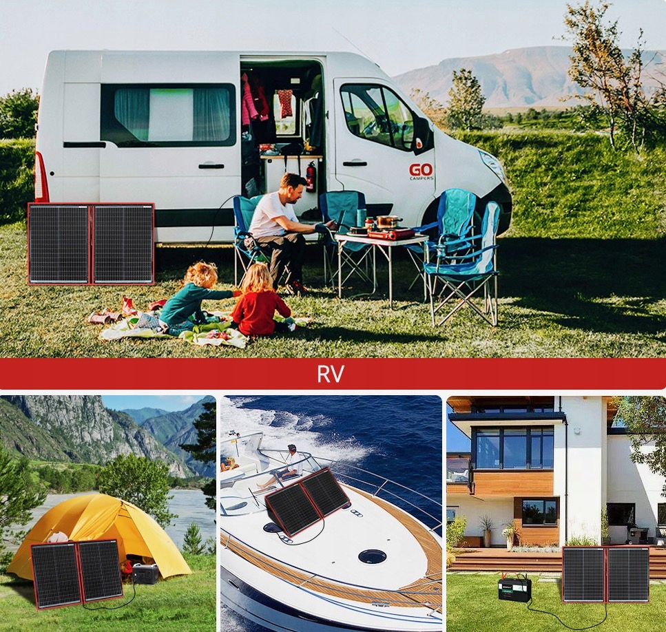 PANEL SOLARNY 110W FOTOWOLTAICZNY PRZENOŚNY SŁONECZNY KEMPINGOWY USB POWER Złącza USB