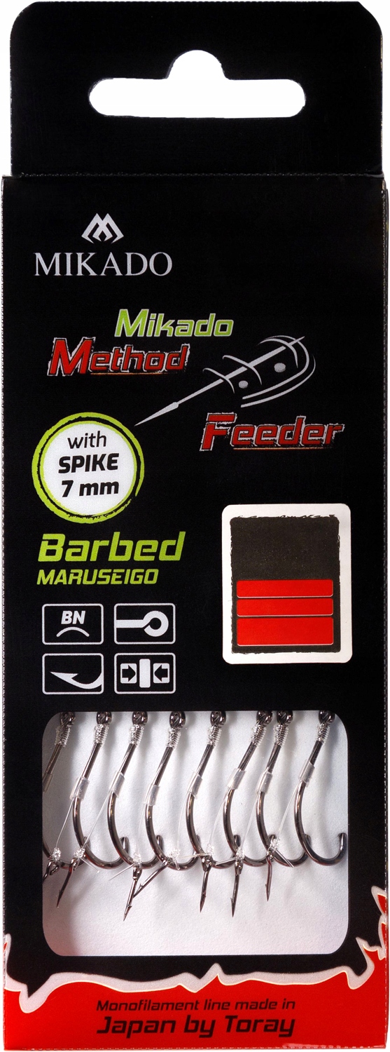 Haczyki method feeder z przyponem z igłą Żyłka Mikado hak z zadziorem nr 4