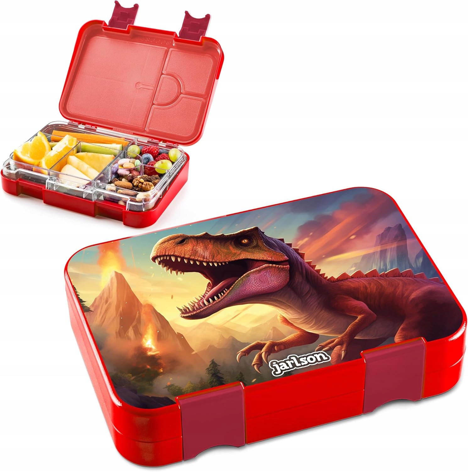 Lunchbox śniadaniówka Jarlson Toni do przedszkola szkoły dinozaur czerwony