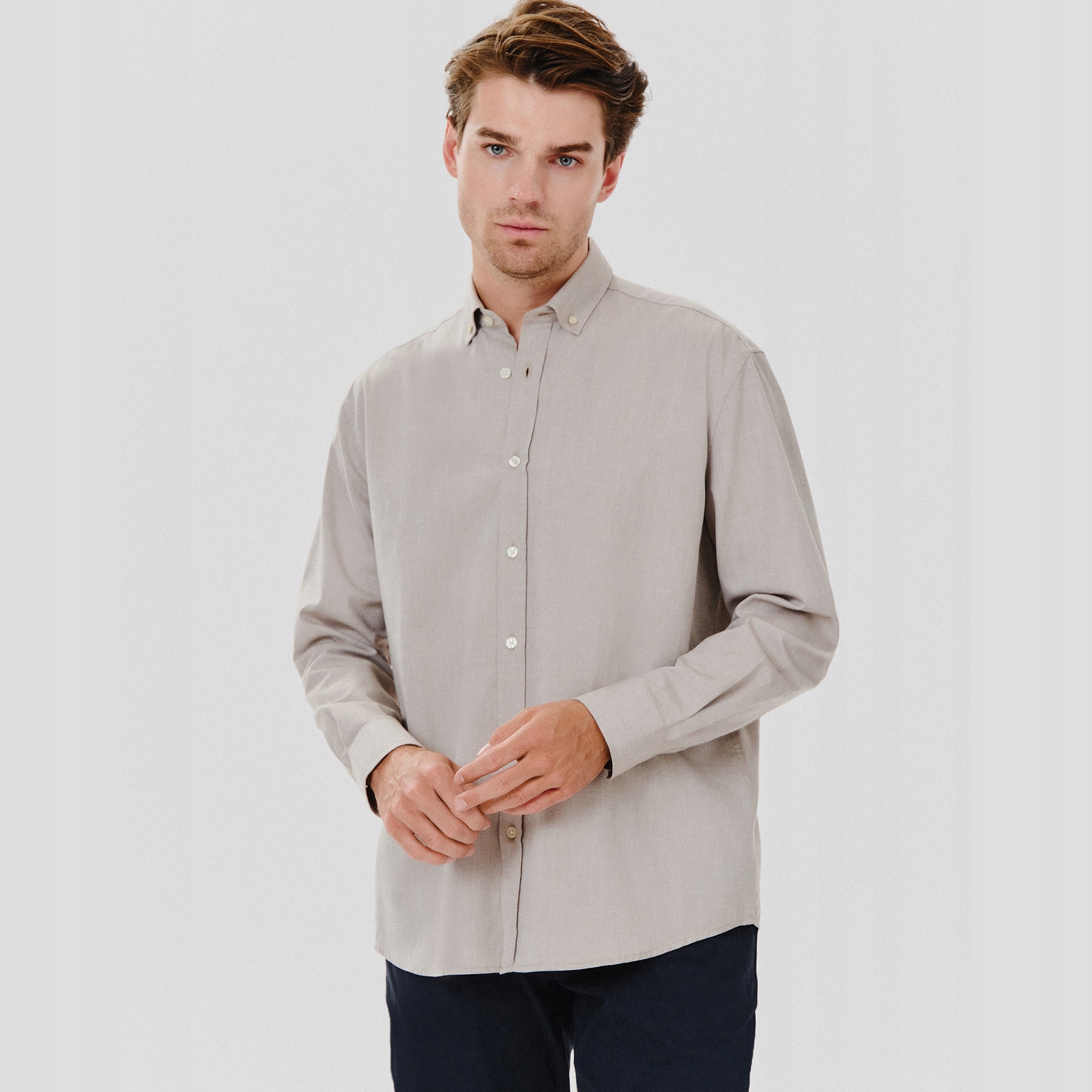 Béžová pánská košile s dlouhým rukávem Pako Lorente vel XXL