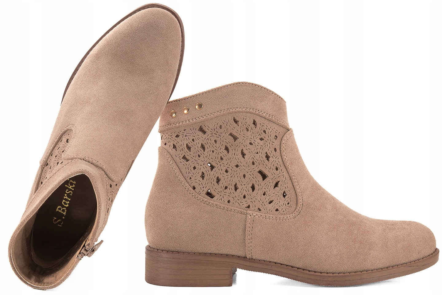 S.barski HY51-113 Ažurové Dámské Kotníkové Boty Semišové Kozačky Eko 40 Béžová
