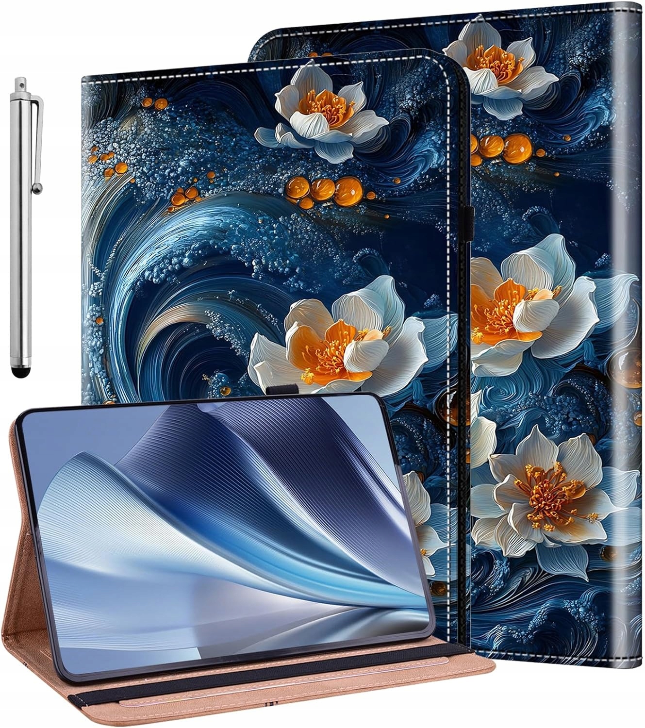 Etui do Samsung Galaxy Tab S10+ S9 Fe+ S9+ 12.4 rysik damskie kwiaty
