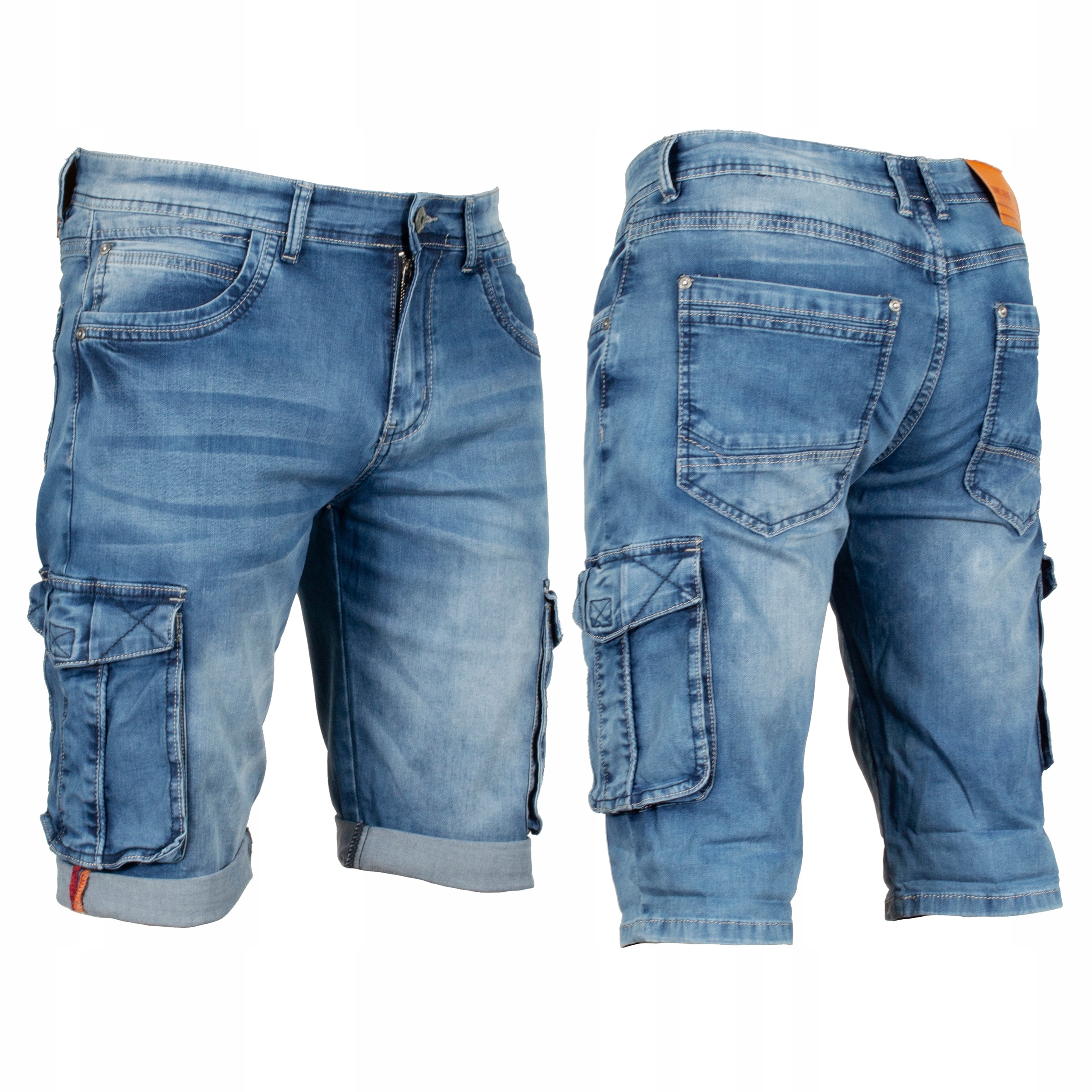 Krótkie spodnie męskie jeans bojówki W:31 86 CM spodenki kieszenie rzep