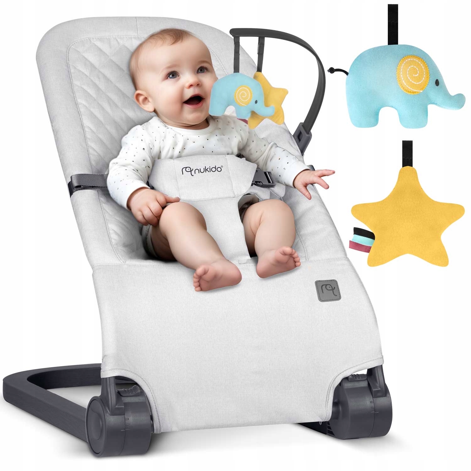 Leżaczek bujaczek z zabawkami NK-52 Nukido - jasno szary dla dzieci dziecka