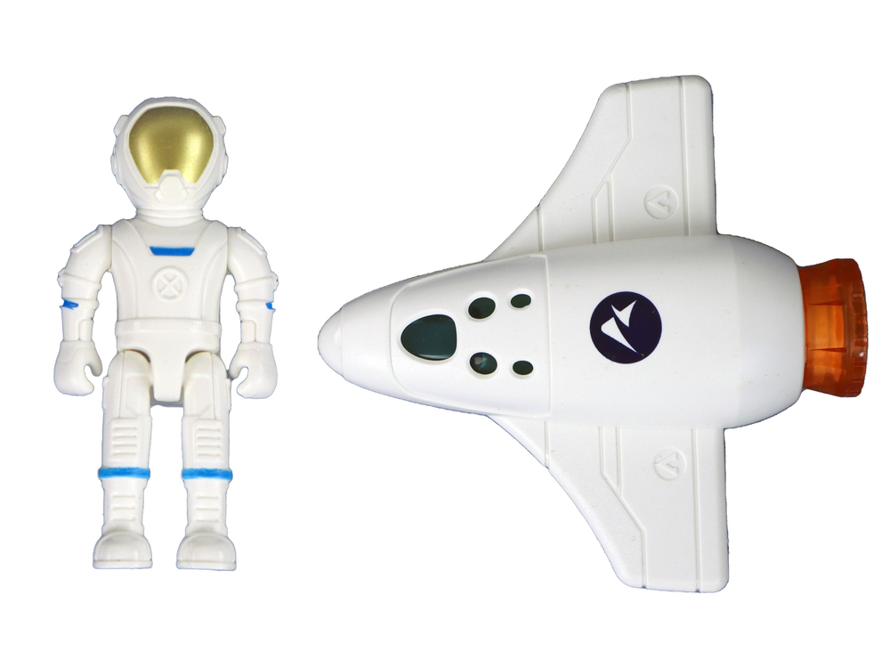 ZESTAW RAKIETA Z KOSMONAUTĄ DRON MISJA KOSMICZNA BATERIE KOSMOS BIAŁY