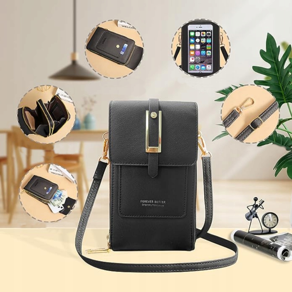 MINI TOREBKA DAMSKA PORTFEL NA TELEFON KOPERTÓWKA CZARNA LISTONOSZKA ETUI Materiał dominujący polipropylen