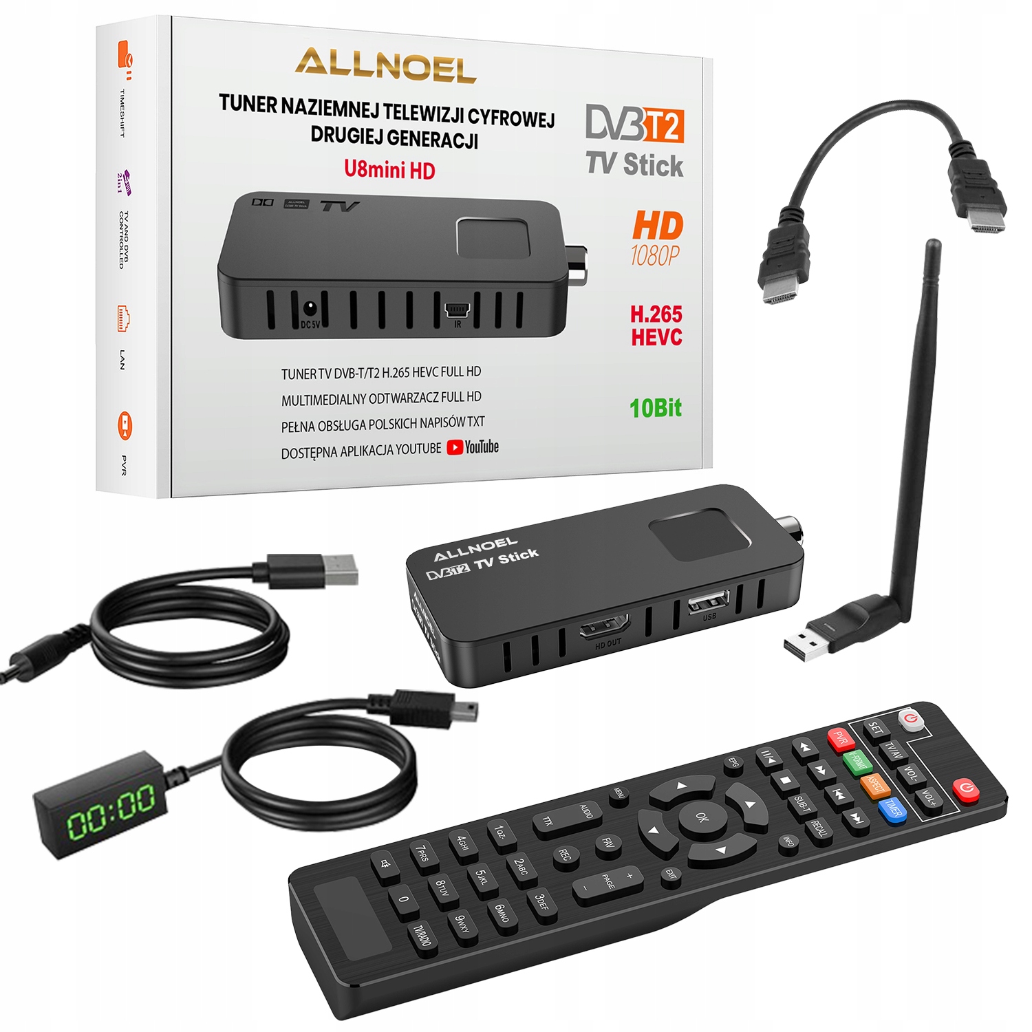 Tuner DVBT2 HEVC dekoder TV USB 5V WIFI H.265 HD Sklep, Opinie, Cena