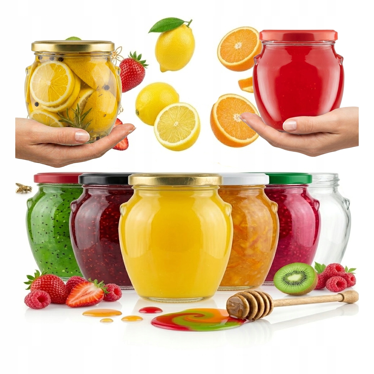 50 x Skleněná Zavařovací Sklenice Amfora 520 ml Sklenice Na Med Džem Se Šroubovacím Uzávěrem Fi 82 Set