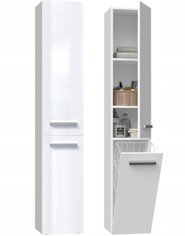 SZAFKA ŁAZIENKOWA REGAŁ SŁUPEK KOSZ NELIV BIAŁY PO Głębokość mebla 30 cm