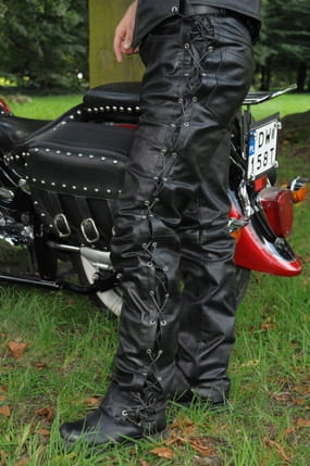 Spodnie Motocyklowe Skórzane Wiązane Czarne 46 Rozmiar 46