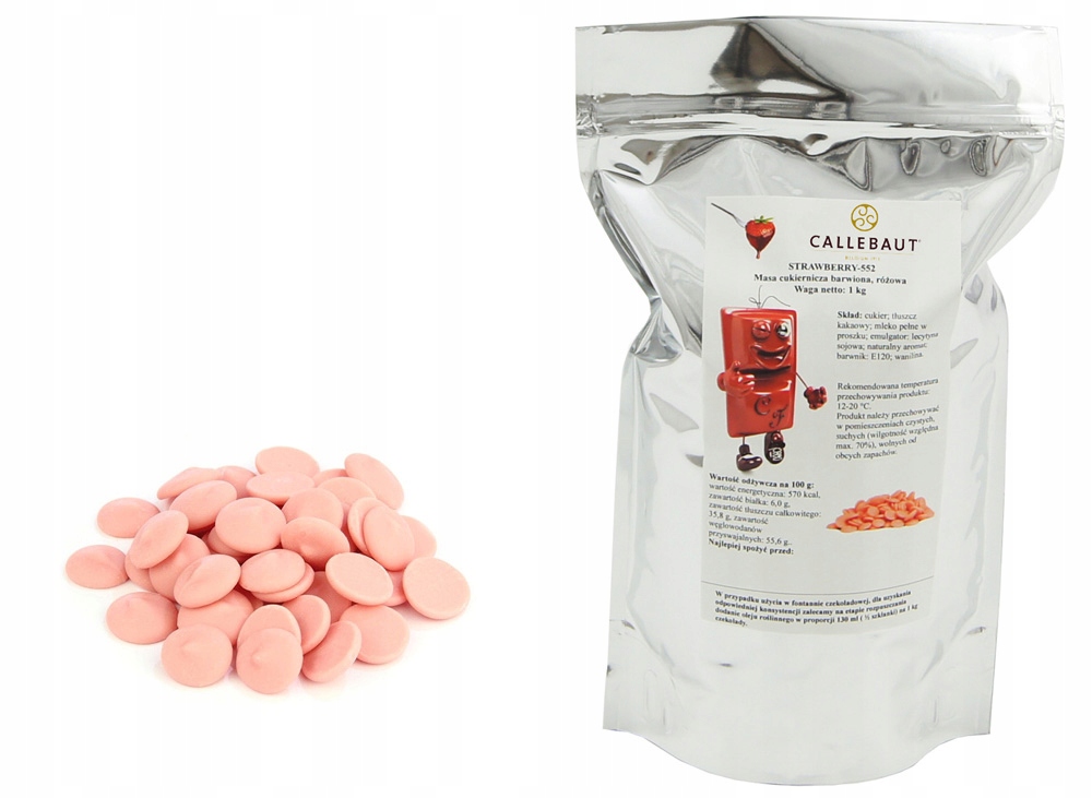 Czekolada Callebaut Truskawkowa 1 kg do fondue pralin truskawka