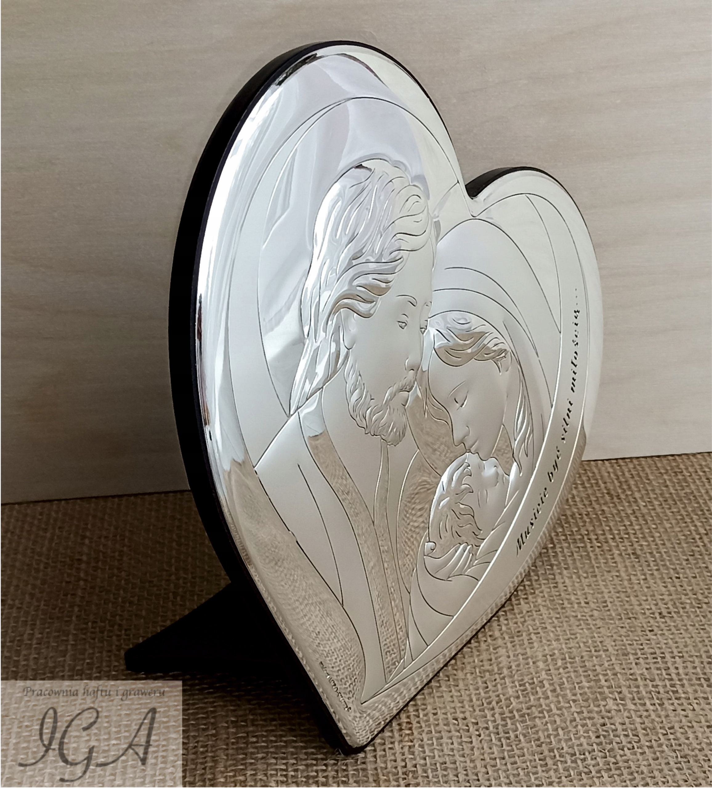 SREBRNY OBRAZ ŚWIĘTA RODZINA PAMIĄTKA ŚLUBU GRAWER Marka Beltrami Srl