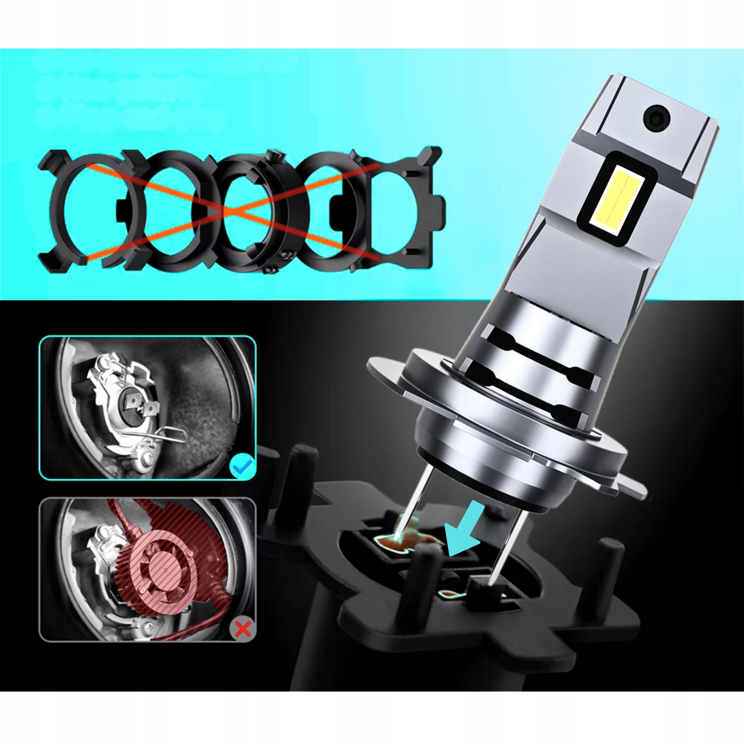 ŻARÓWKI H7 LED CANBUS 1:1 HOMOLOGACJA ŻARÓWKI LEDOWE BIAŁE XENON REZYSTOR Strumień świetlny 20000 lm