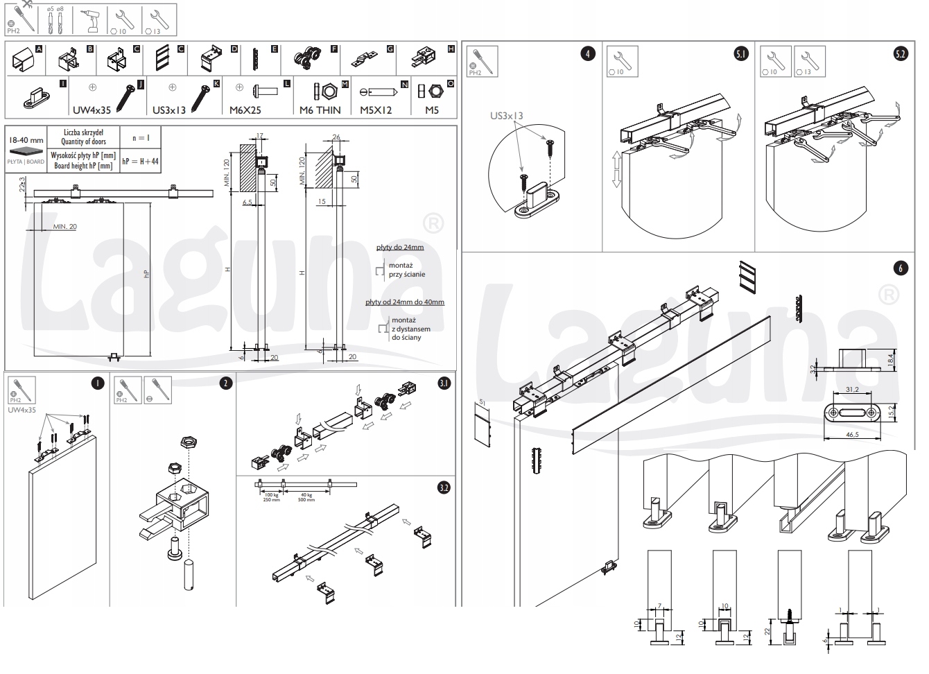 SYSTEM PRZESUWNY 2 m- 200 cm SYSTEM DO DRZWI PRZESUWNYCH Marka Laguna
