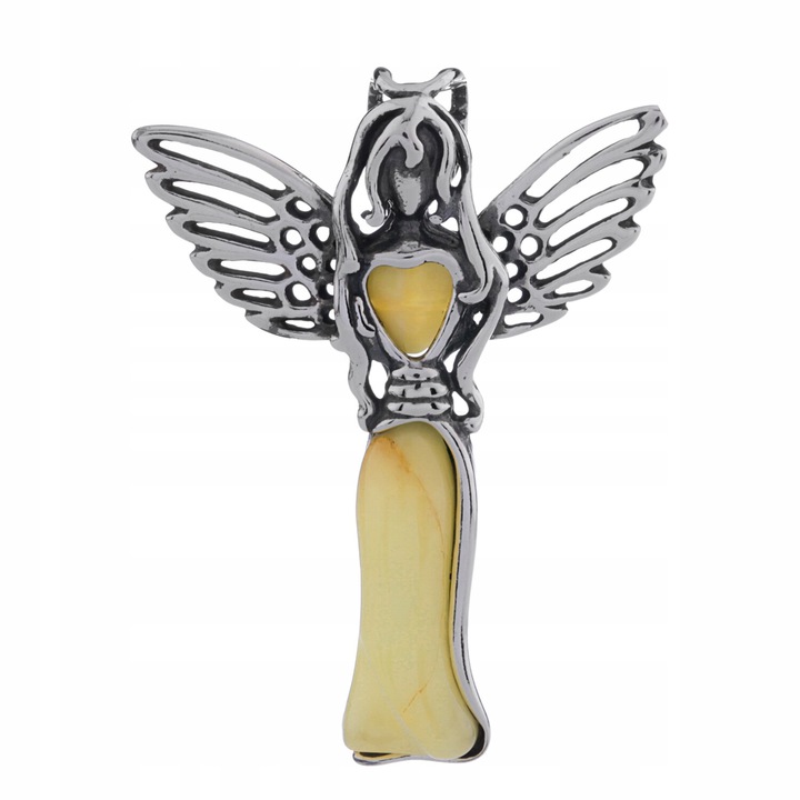 Stříbrný Přívěsek Anděla S Přírodním Světlým Jantarem, Stříbrný Přívěsek