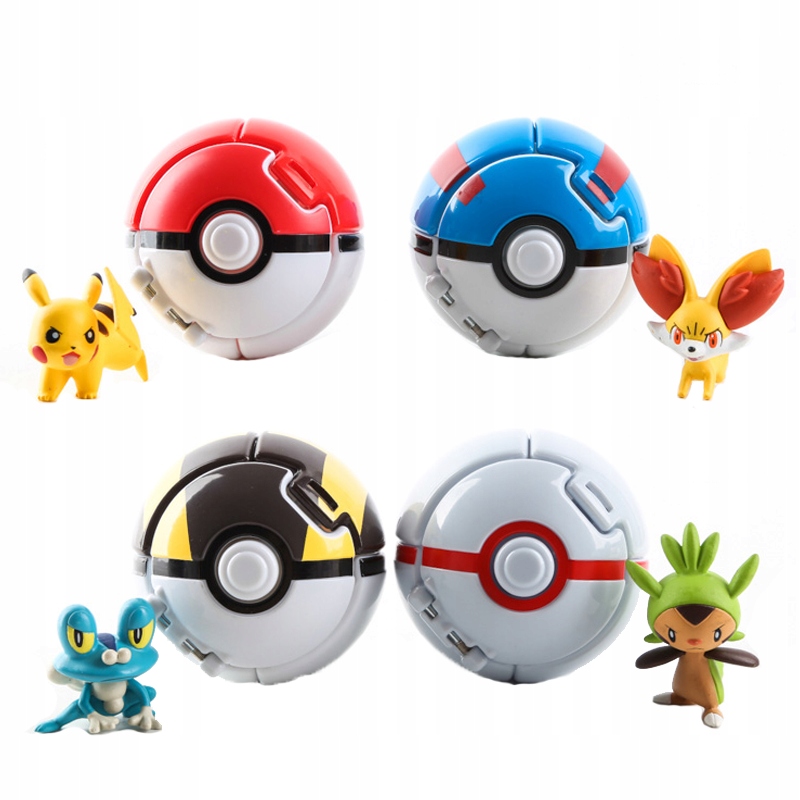 

4 Szt Figurka Pokemon Pokeball Zabawka+figurka