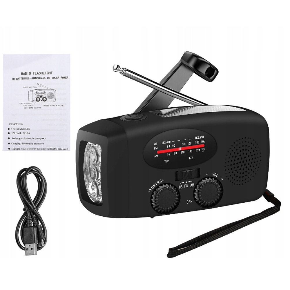 RADIO AWARYJNE SOLARNE AM FM SOS 2000MAH KORBA RĘCZNA Z LATARKĄ LED Funkcje inne