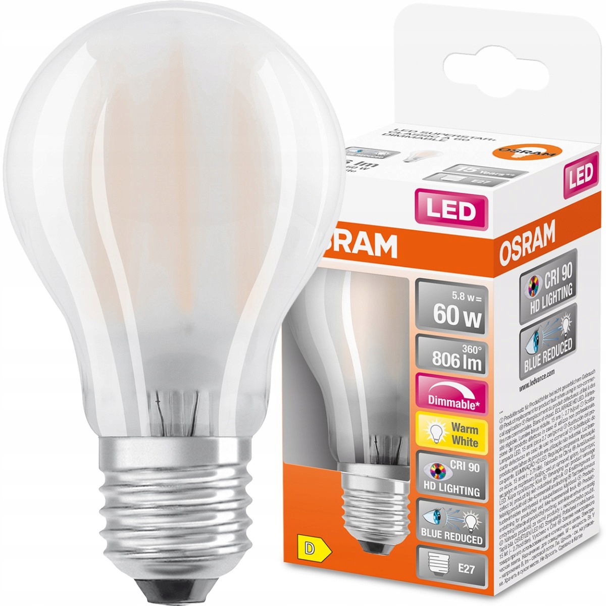 Żarówka LED E27 A60 5,8W 2700K Ściemnialna OSRAM